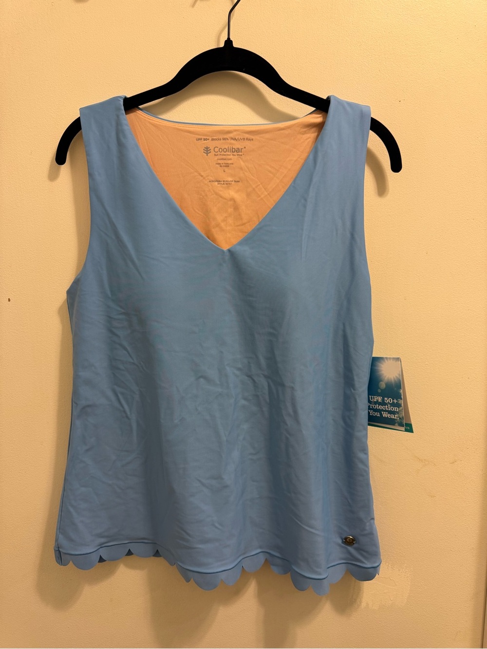 Coolibar Light Blue V-Neck Scallop Hem Sun Protection Tank